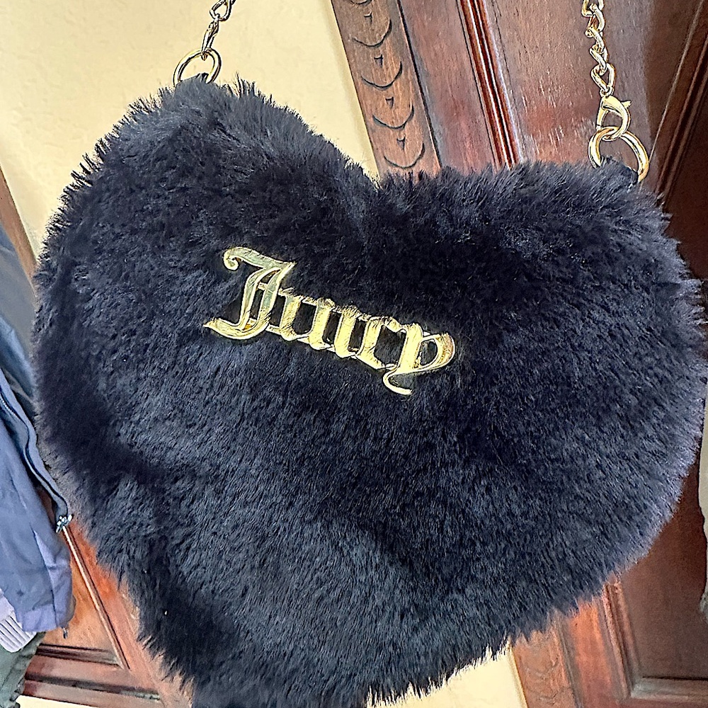 Juicy Couture FUZZY black and gold bag crossbody bag with chain NWOT